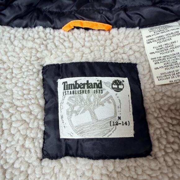 Timberland Jacket Men Black Hooded Insulated Warm Parka Coat Faux Fur Size Med - Picture 8 of 16